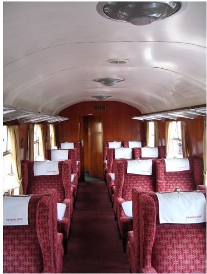 First Class carriage with red patterned seats